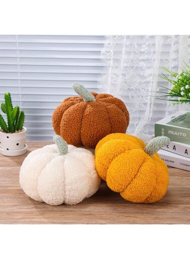 Tiokkss 3 Pcs Halloween Decorations Simulated 3D Pumpkin Throw Pillows Pumpkin Sofa Throw Pillow Cushion Home Decor for Car Bedroom Sofa Couch Living Room (White, Yellow, Brown)