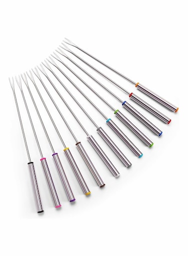 Stainless Steel Fondue Forks with Heat Resistant Handle - Perfect for Marshmallow Roasting, Chocolate Fountain, Cheese Fondue - Long Stainless Steel Forks for Fondue Party