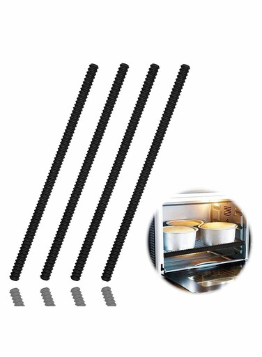 Oven Rack Shields, 4 Pack Heat Resistant Silicone Oven Rack Cover 14 Inches Long Oven Rack Edge Protector, Protect Against Burns and Scars Protector Hot Strip (Black)
