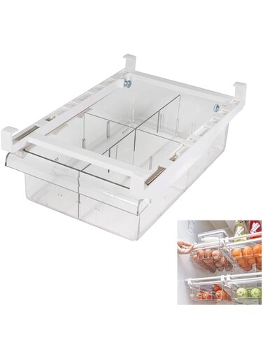 Fridge Drawer Organizer, Refrigerator Organizer Bins, Pull Out With Handle, Fridge Shelf Holder Storage Box, Clear Container for Food, Drinks(1 Pack)(30-44 cm)