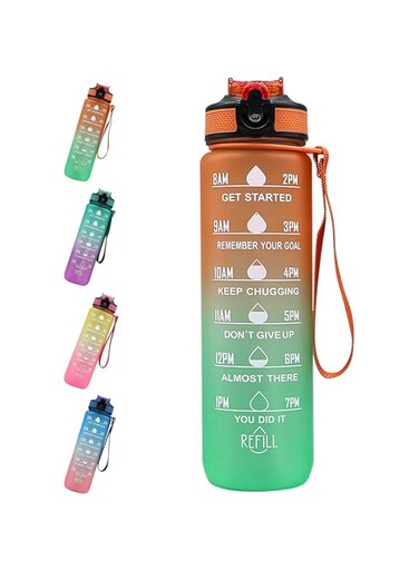 VIO&reg; Motivational Water Bottle With Time Marked To Drink BPA Free Leak Proof SturdyDaily Use For Fitness Gym Office and Outdoor Sports (orange green)