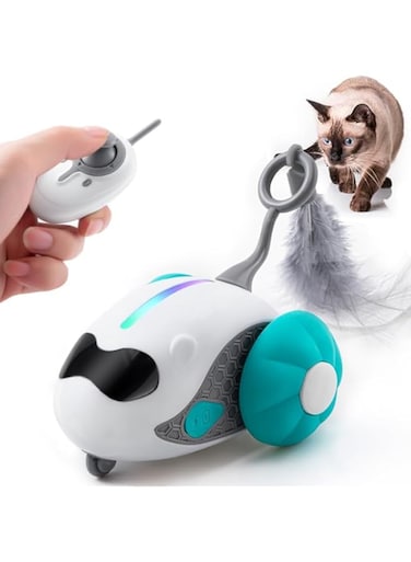 Azonee Interactive Cat Toys with Remote Control, Smart Electric Cat Toys with LED Lights, Automatic Cat Mouse Toys, Rechargeable Moving Cat Toy Car for Indoor Cats Boredom Exercise (Blue)