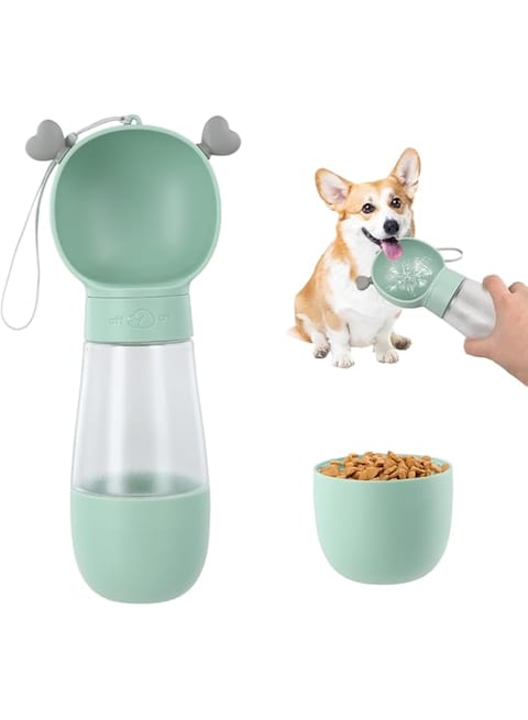 Leak-Proof Dog Water Bottle - 350ml Portable Dispenser with Feeder, Food Grade Plastic for Outdoor Use