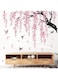wondever Large Flower Tree Branch Wall Stickers Pink Cherry Blossom Floral Birds Wall Art Decals for Living Room Bedroom TV Wall (150cm*143cm)