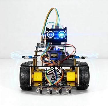 Arduino Smart Robot Car Kit UNO R3 V4 &ndash; 132-Piece STEM Educational DIY Coding Robot with Ultrasonic Tracking &amp; Servo Navigation &ndash; Ideal for Teens &amp; Beginner