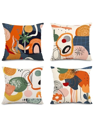 Pcs Mid Century Modern Abstract Throw Pillow Covers 45x45 cm - Colorful Boho Floral Geometric Minimalist Pillowcases for Couch Sofa Outdoor Decor
