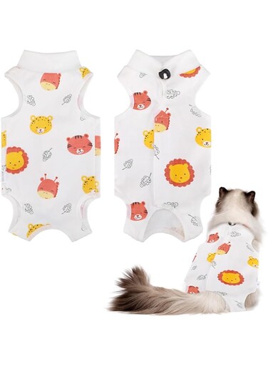 TERRIFI Cat Surgery Recovery Suit, Anti-licking Kitten Onesie, Cone Alternative Spay Suit for Female Cats, Post-Surgery Wound Protector, Skin Disease Protection, Medium, Forest Animals Print
