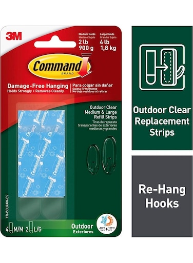 Outdoor Refill Strips &acirc;&euro;&ldquo; Clear, 6-Pack Adhesive Replacements for Outdoor Hooks, Weather-Resistant