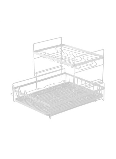 Carbon Steel Rack Storage For Kitchen Dishes In Larger Capacity Sink Drying Shelf Bowl Holder With Tool Holder Storage Box And ChopSticks Holder White 45*25*36cm