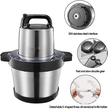 Meat Grinder, Food Chopper, 6L Stainless Steel Food Processor for Meat, Vegetables, Fruits and Nuts, Stainless Steel Bowl and Sharp Blades Meat Grinder