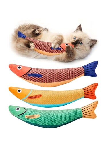 AquaFalcon Cat Toys Saury Fish, 3 Pack Catnip Crinkle Sound Toys Soft and Durable, Interactive Cat Kicker Toys for Indoor Kitten Exercise 9.4 Inches for All Breeds