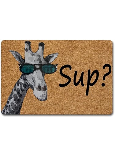 NICESIR Entrance Welcome Mat Happy Doormats Sup Cool Giraffe What's Up(23.6 X 15.7 inch) Non-Woven Fabric Top with a Anti-Slip Rubber Back Funny Doormat Prank Gift Indoor/Outdoor/Kitchen Doormats