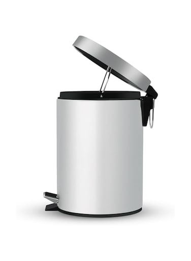 Royalford 5 Litre Stainless Steel Pedal Bins RF12089 Round Hands Free Kitchen Garbage Trash Bins Soft-Close Lid