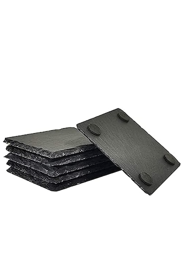 Set of 6 - Natural Stone Slate Coaster Set 10x10CM, Rustic Tableware for Coffee, Tea, Beer &amp; Home D&Atilde;&copy;cor