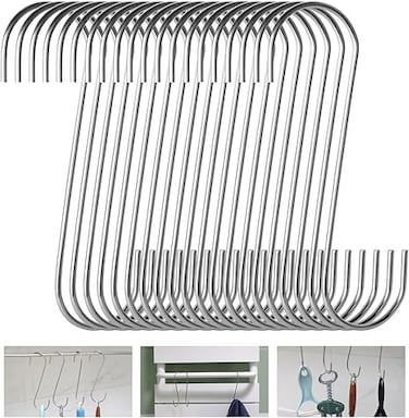 AL  ARQAM 6 Pack S Hooks Heavy Duty Hanging Hooks 304 Stainless Steel S Shaped Metal Kitchen Pot Pan Hangers Rack Hooks 6