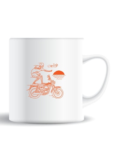 Premium Quality Two Sided Printed Coffee Mug Tea Cup Skull Rider Orange For Home Office, Kids Men Women