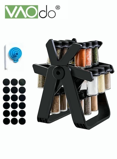 19PCS Seasoning Jar Set, with 18 Seasoning Jars, 360&Acirc;&deg; Rotation Easy Access Salt Cellar Seasoning Rack for Kitchen Countertop, Cabinet Storage, Cooking and Meal Prep, Lead-free glass, KItchen Accessories, Spice Compartments