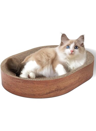 Rayyan Cat Scratching Board, Cat Scratching Lounge Bed, Cat Scratcher,Cardboard Cat Scratch Pad Oval Cat Scratcher Bed for Kitten, Durable Cat Scratcher Bowl Circle,Furniture Protector from Cat Claws