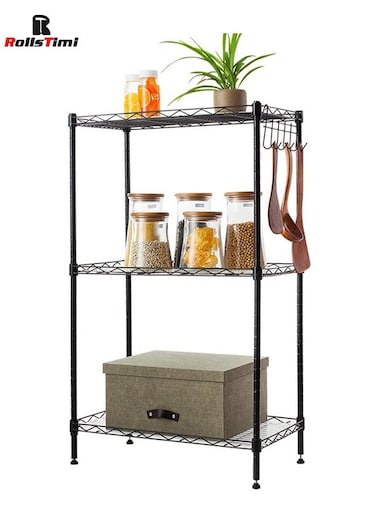 3 Tier Shelving Unit Adjustable Wire Shelves Organizer Shelf Rack Heavy Duty Storage Unit Black