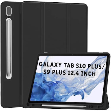 ZOOMEE Case for Samsung Galaxy Tab S10 Plus/Tab S9 Plus 12.4-Inch with S Pen Holder, Clear Transparent PC Back, Shockproof Tri-Fold Stand Tablet Cover, Auto Wake/Sleep