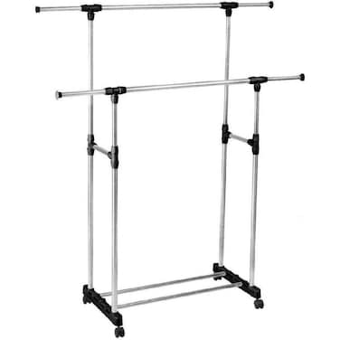 Clothes Double pole portable Rack Hanger Extendable Rolling Garments