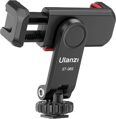 ULANZI Phone Tripod Mount ST-06S Universal Smartphone Mount Adapter with 2 Cold Shoe 360&deg; Rotates and Adjustable Cell Phone Clip Clamp Holder Compatible with iPhone Samsung Galaxy and All Phones