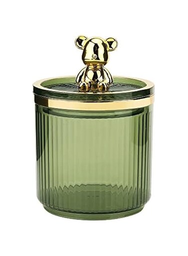 LERFOT Bear Qtip Holder,Cotton Swab Holder,Bathroom Counter Organizer Containers Dispenser,for Cotton Rounds Pads Cotton Ball,Cotton Swab,Hair Clips,Ball Pad,tampon storage (Green)