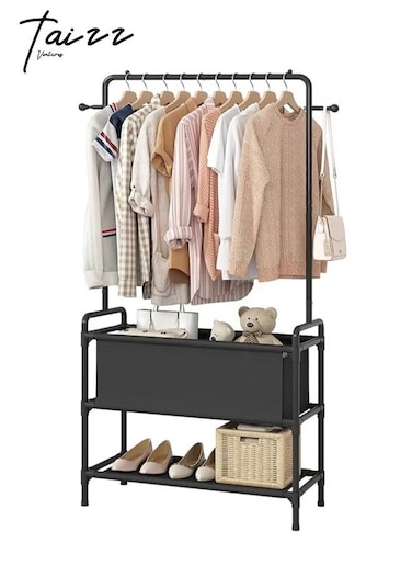 Clothing Rack with Storage Bag, 3-in-1 Garment Rack, Non-woven Shelves for Shoes, Clothes Rack for Bedroom, Hallway, Entryway - Black