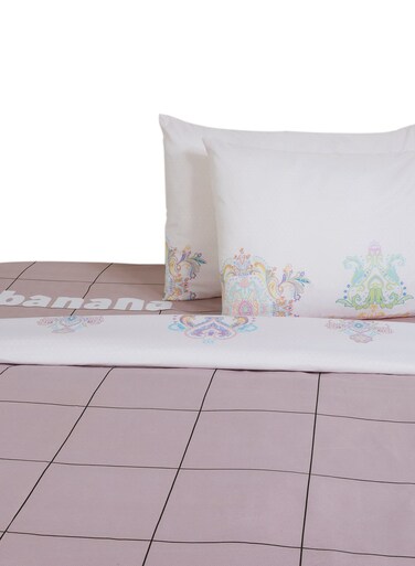 East 5-Piece Bedding Set (1 Comforter + 1 Duvet Cover + 1 Fitted Bedsheet + 2 Pillowcase), Soft Touch Banana Grid Print King