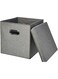 Amazon Basics Foldable Burlap Cloth Cube Storage Bin With Lid, Set of 2, Gray