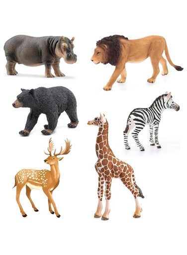 Jumbo Safari Big Animal Toys Jungle Animal Toys Large Size Set (Pack of 6 with Accessories) Lion, Giraffe, Wild Animals Toys for kids Playset Realistic Plastic Animal Set