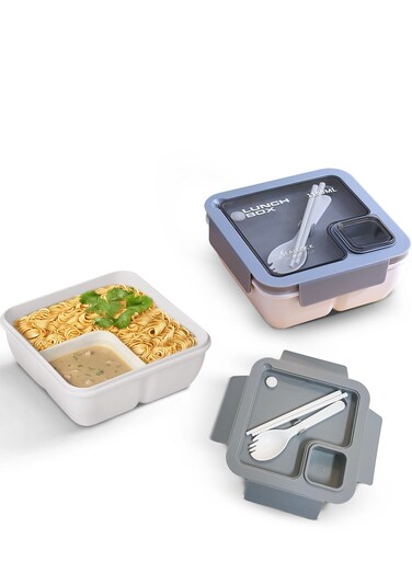 1100 ML Kids Lunch Box for Adults With 2 in 1 Spoon &amp; Chopsticks   2 Compartment Leak Proof Tiffin Box for School, College &amp; Office   Bento Box for Kids   Adults Lunch Box for Kids Grey