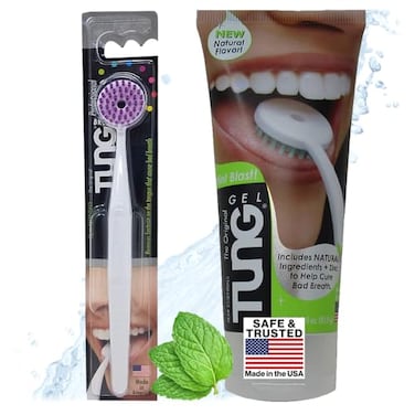 Peak Essentials Tung Natural Brush &amp; Gel Kit, Tongue Cleaner For Adults, Tongue Scraper To Fight Bad Breath And Halitosis, Mouth Odor Eliminator, Fresh Mint, Made In America (Starter Pack)
