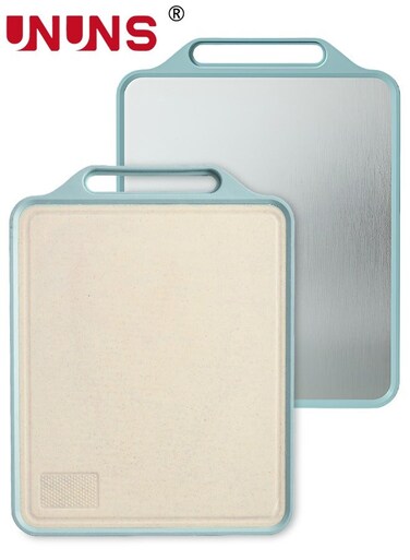 Cutting Board,Double-Sided Cutting Board,316 Stainless Steel Cutting Board With Blue Edge,Grain fiber Chopping Board For Fruit Meat,Juice Grooves Design Chopping Board,Knife friendly,39x30cm