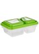 FUN BY AL BAYADER فن Biodegradable 2-Compartment Clear Rectangular Container with Green Lid 32oz Freezer Oven safe (BPA-FREE) Food Containers, Lunch Box, Reusable, Disposable (Pack of 4)