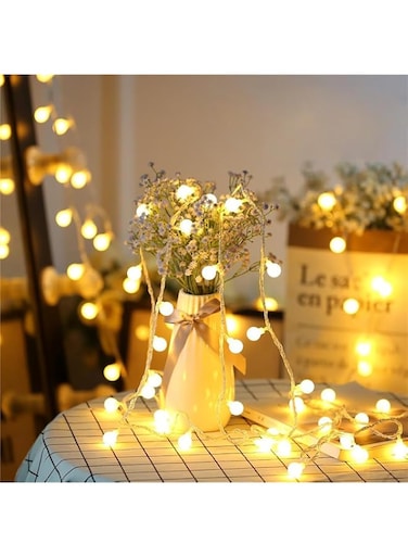 Globe String Lights, Battery Powered 10M 80 LED Fairy Lights, 8 Modes Waterproof Christmas Lights Outdoor Indoor with Remote for Party Living Room Bedroom Patio Gazebo Camping Garden (Warm White)