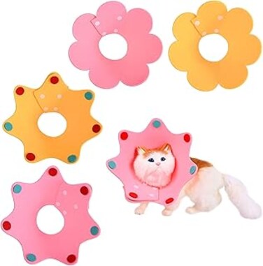 DFDTYCA 4pcs Cats Recovery Flower Cones Collars,Sun Crown Soft Pet Cone, Adjustable Double Button Collar for Surgery to Recover Kitten Cat Puppy to Prevent from Biting Scratching