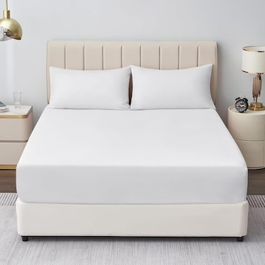 MUSA&Acirc;&reg; 3 Piece Fitted Sheet Set - Hotel Quality Cotton Bedding (White, 160 x 200cm)