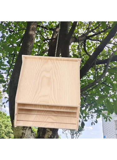 Jiawu Wooden Bat House, Bat House for Outdoors, Bat Supplies with 2 Chamber, Outdoor Bat Box Bat Shelter for Garden, Easy for Bats to Land and Roost, Easy to Install, 9.4x7.2x2.8in