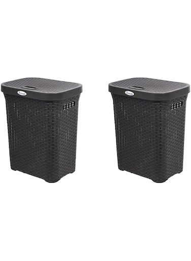 Esqube Laundry Basket with Lid Black 50L Capacity Pack Of 2