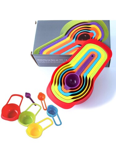 6 Pcs Space-Saving Plastic Measuring Cups &amp; Spoons Set, Dual Scale, for Dry &amp; Liquid Ingredients