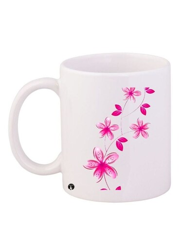 Floral Printed Ceramic Coffee Mug White/Pink 11ounce