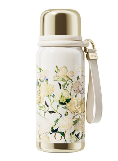 Van Gogh White Roses Thermos Bottle 580ml   GERM &Atilde;&mdash; The MET Stainless Steel Vacuum Flask with Cup   Hot &amp; Cold Insulated Water Bottle   Leak-Proof, BPA-Free Travel Mug for Office, School, Outdoor   Art Series