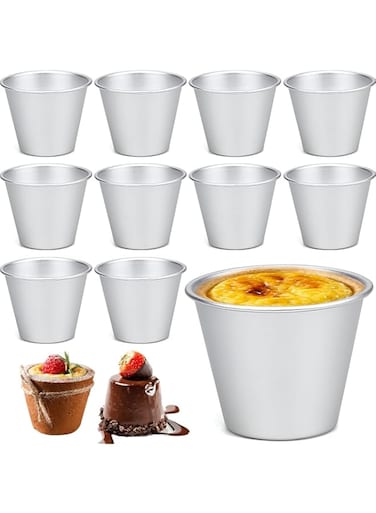 Khazna 10 Pieces Pudding Moulds for Baking, Mini Aluminum Moulds for DIY Cooking Pudding, Cups Egg Tart Mold Muffin Cupcake (7.5 * 5.8)