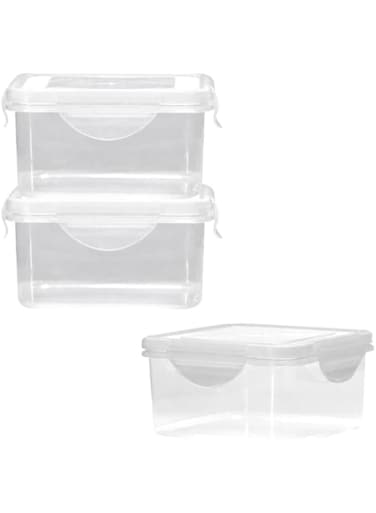 JANNAH 3Pcs Plastic Kitchen Storage Box Storage Bin With Airtight Lid (Style-4)