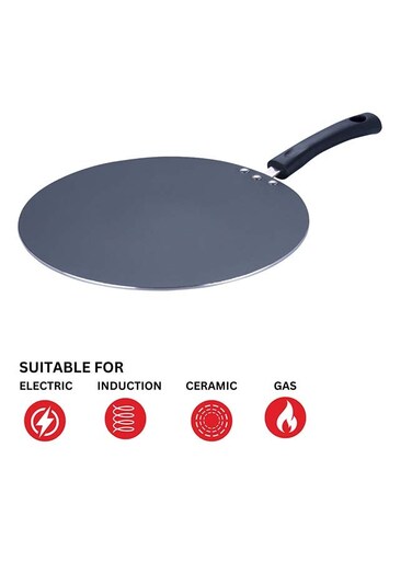 Zest Aluminium Non Stick Flat Multi Tawa - 30 cm   Triple Layer Ceramic Coating   4mm Extra Thick Chapati Tawa   Bakelite Handle   Gas and Induction base   1 Year Warranty