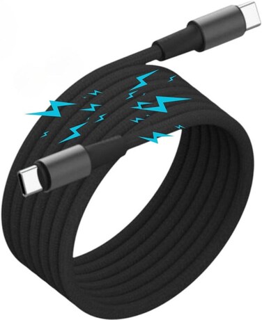 60W Magnetic Type C to Type C Cable, Fast Charging, 480Mbps Transfer Speed, Overheat And Surge Protection, Nylon Braided, 3.28Ft/1.M Cable Length, Black