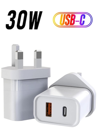 ARKTECHNO 30W GaN Fast Wall Charger with Dual Ports &ndash; USB-C for Laptops and Phones, 20W USB for Second Device