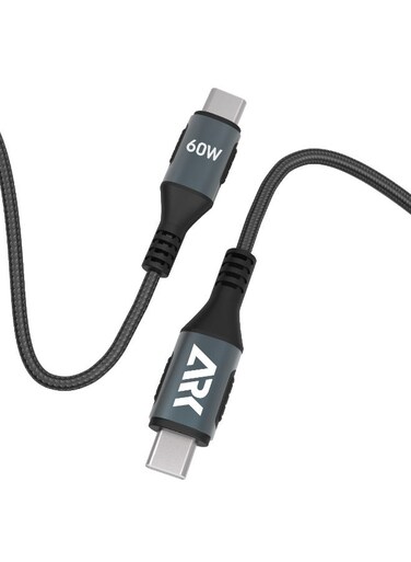ARKTechno-C2C6001 60W Aluminium Data Cable   Type-C to Type-C Fast Charging Cable   1M Durable Braided Cord with German Technology   Quick Charge 3.0 Support   Safe &amp; Efficient Power Delivery