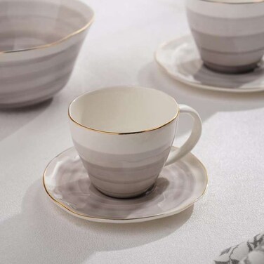 Home Grey Porcelain Coffee Cup and Saucer Set